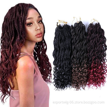 Wholesale Curly Box Twist Crochet Braids Hair Extensions Box Braiding Hair Synthetic Fiber Ombre Color For Women 18 Inches